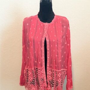 Johnny Was Pink Pleated Embellished Blouse